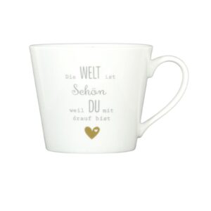 Krasilnikoff Kaffeebecher Kaffeetasse Sprüche Tasse Mug Cup Die Welt ist schön weil du mit drauf bist