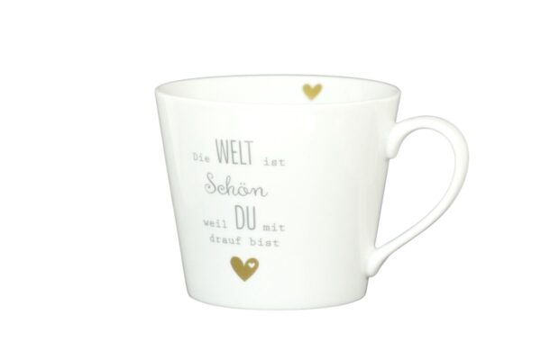 Krasilnikoff Kaffeebecher Kaffeetasse Sprüche Tasse Mug Cup Die Welt ist schön weil du mit drauf bist