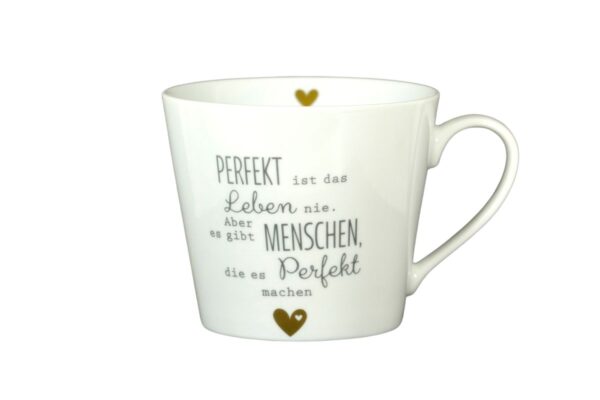 Krasilnikoff Kaffeebecher Kaffeetasse Sprüche Tasse Mug Cup Perfekt ist das Leben nie aber es gibt Menschen die es Perfekt machen