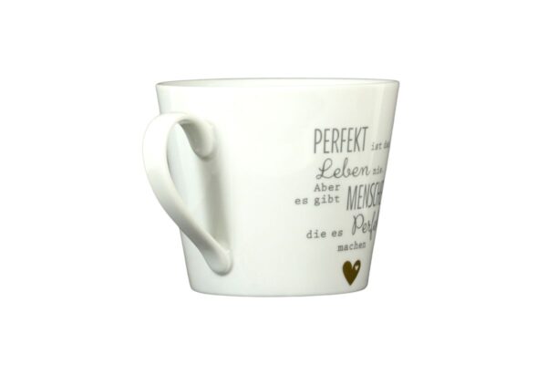 Krasilnikoff Kaffeebecher Kaffeetasse Sprüche Tasse Mug Cup Perfekt ist das Leben nie aber es gibt Menschen die es Perfekt machen