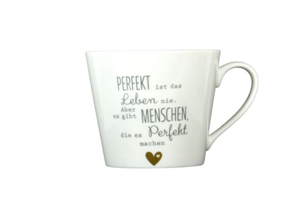 Krasilnikoff Kaffeebecher Kaffeetasse Sprüche Tasse Mug Cup Perfekt ist das Leben nie aber es gibt Menschen die es Perfekt machen