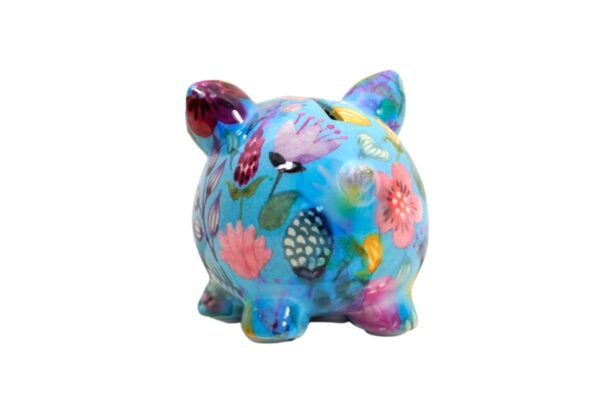 Pomme Pidou Money Bank Spardose Petit Sparschwein Rosie Blue Flower