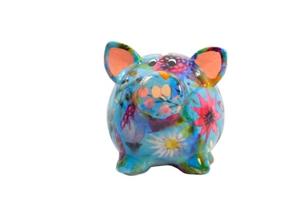 Pomme Pidou Money Bank Spardose Petit Sparschwein Rosie Blue Flower