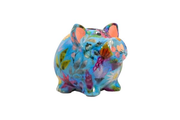 Pomme Pidou Money Bank Spardose Petit Sparschwein Rosie Blue Flower