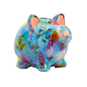 Pomme Pidou Money Bank Spardose Petit Sparschwein Rosie Blue Flower
