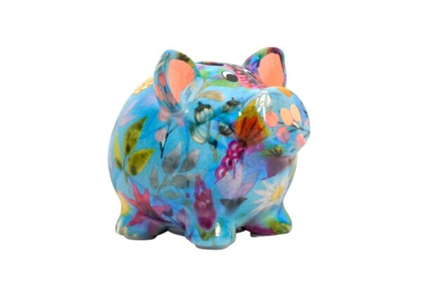 Pomme Pidou Money Bank Spardose Petit Sparschwein Rosie Blue Flower