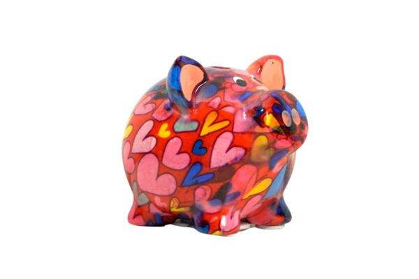 Pomme Pidou Money Bank Spardose Petit Sparschwein Rosie Bunte Herzen