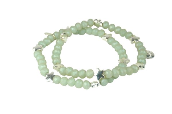 Biba Armband Crystal Perlen Hellgrün Sternchen Damen Armband Anhänger Silber