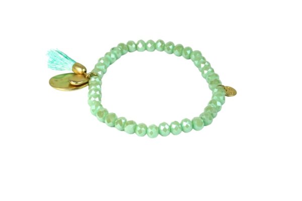Biba Armband Crystal Perlen Grün Damen Armband Gold Anhänger Troddel