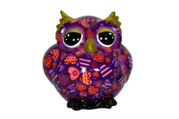 Pomme Pidou Spardose Money Bank Eule Olive Lila Herzchen