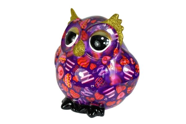 Pomme Pidou Spardose Money Bank Eule Olive Lila Herzchen