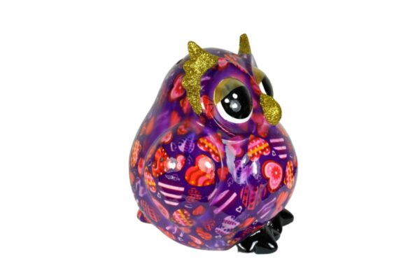 Pomme Pidou Spardose Money Bank Eule Olive Lila Herzchen