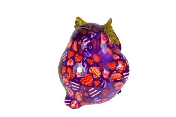 Pomme Pidou Spardose Money Bank Eule Olive Lila Herzchen