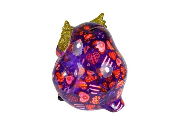 Pomme Pidou Spardose Money Bank Eule Olive Lila Herzchen