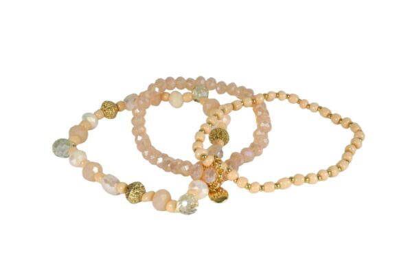 Biba Armband Trio Perlen Rose Apricot Damen Armband Gold Anhänger 