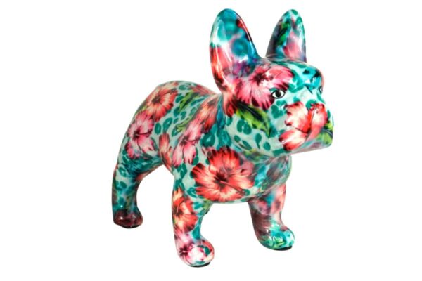 Pomme Pidou Spardose Money Bank Bulldogge Jack Türkis Blumen