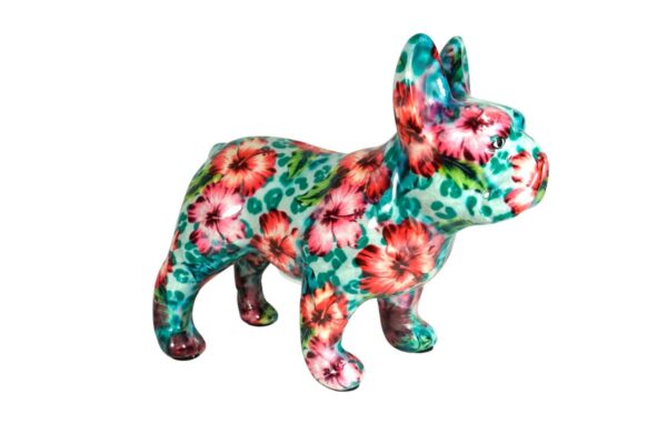 Pomme Pidou Spardose Money Bank Bulldogge Jack Türkis Blumen