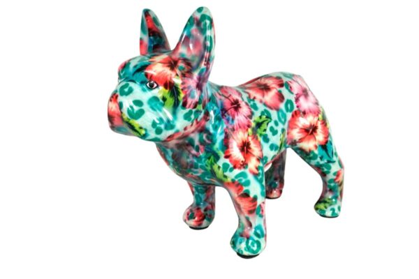 Pomme Pidou Spardose Money Bank Bulldogge Jack Türkis Blumen