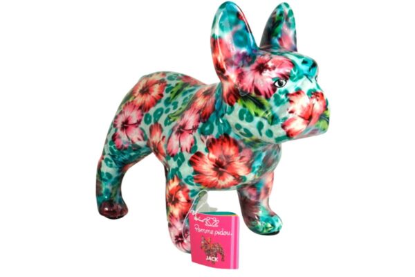 Pomme Pidou Spardose Money Bank Bulldogge Jack Türkis Blumen