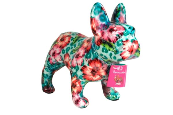 Pomme Pidou Spardose Money Bank Bulldogge Jack Türkis Blumen