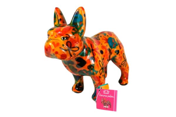 Pomme Pidou Spardose Money Bank Bulldogge Jack Orange Blumen