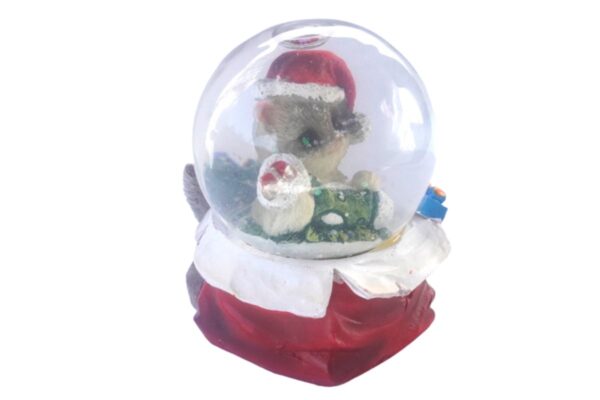 Deko Schneekugel Glimmerkugel Glitzerkugel Katze mit Weihnachtsmütze Beige