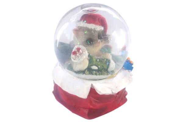 Deko Schneekugel Glimmerkugel Glitzerkugel Katze mit Weihnachtsmütze Beige