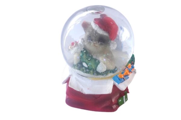 Deko Schneekugel Glimmerkugel Glitzerkugel Katze mit Weihnachtsmütze Beige