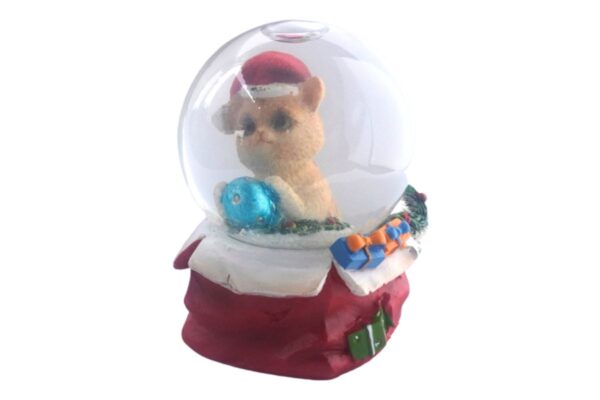 Deko Schneekugel Glimmerkugel Glitzerkugel Katze mit Weihnachtsmütze Kugel Blau