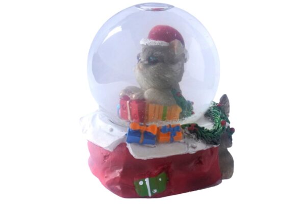Deko Schneekugel Glimmerkugel Glitzerkugel Katze mit Weihnachtsmütze Presente