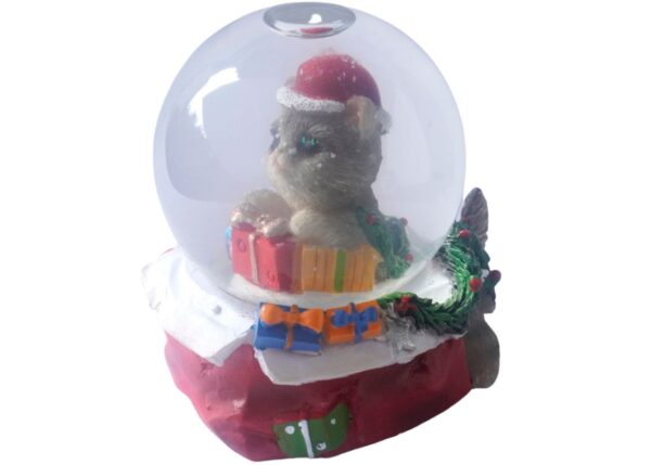 Deko Schneekugel Glimmerkugel Glitzerkugel Katze mit Weihnachtsmütze Presente