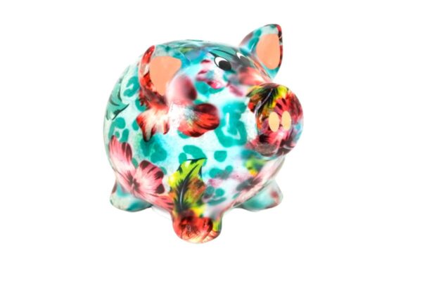 Pomme Pidou Money Bank Spardose Petit Sparschwein Rosie Blue Flower