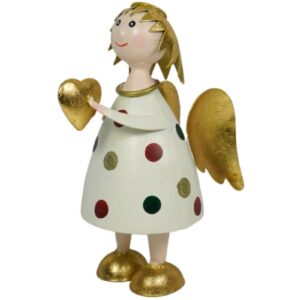 Pape Deko Figur Blechpuppe Schutzengel Lena mit Herz Gold Weiß 16cm