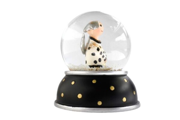 Pape Schneekugel Glimmerkugel Lotta Schutzengel Black Base Weiß mit schwarzen Punkten