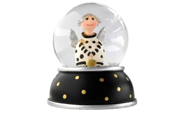Pape Schneekugel Glimmerkugel Lotta Schutzengel Black Base Weiß mit schwarzen Punkten