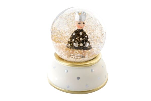 Pape Schneekugel Glimmerkugel Little King Beige Base Schwarz mit Weißen Punkten