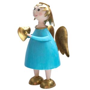 Pape Deko Figur Blechpuppe Schutzengel Lena mit Herz Gold Türkis 16cm