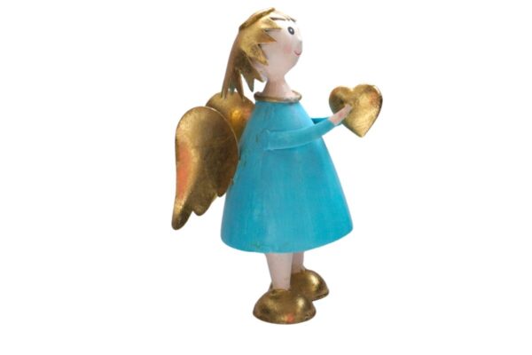 Pape Deko Figur Blechpuppe Schutzengel Lena mit Herz Gold Türkis 16cm