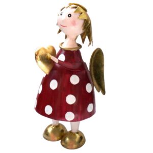 Pape Deko Figur Blechpuppe Schutzengel Lena mit Herz Gold Rot 16cm