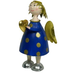 Pape Deko Figur Blechpuppe Schutzengel Lena mit Herz Gold Blau 16cm