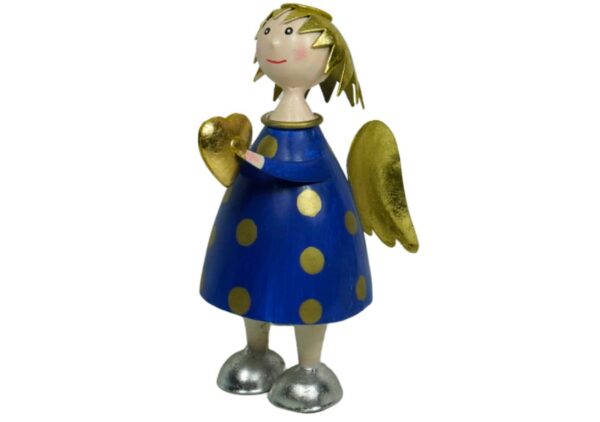 Pape Deko Figur Blechpuppe Schutzengel Lena mit Herz Gold Blau 16cm