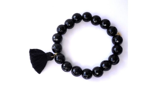 Biba Armband Natur Perlen Schwarz Damen Armband Glücksbringer Biba Anhänger Gold Troddel