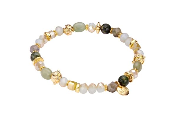 Biba Armband Crystal Perlen & Natur Stein Grün Damen Armband Biba Anhänger Gold