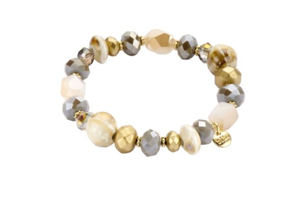 Biba Armband Crystal Perlen & Natur Stein Beige Damen Armband Biba Anhänger Gold