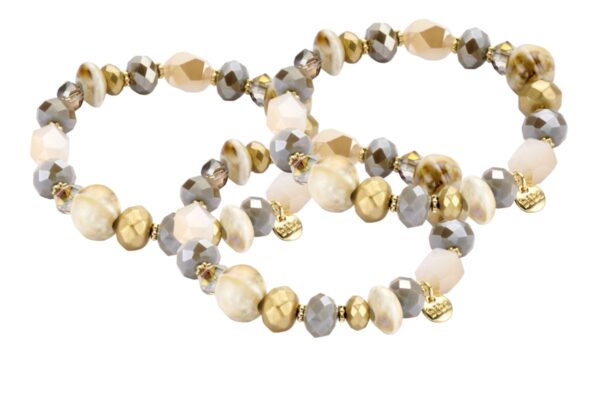 Biba Armband Crystal Perlen & Natur Stein Beige Damen Armband Biba Anhänger Gold