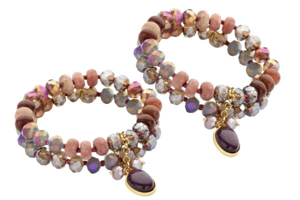Biba Armband Crystal Perlen & Natur Stein Lila Damen Armband Biba Anhänger Gold
