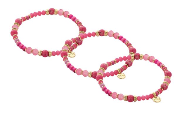 Biba Armband Crystal & Naturstein Perlen Rosa Gold Damen Armband Biba Anhänger Gold