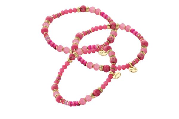 Biba Armband Crystal & Naturstein Perlen Rosa Gold Damen Armband Biba Anhänger Gold