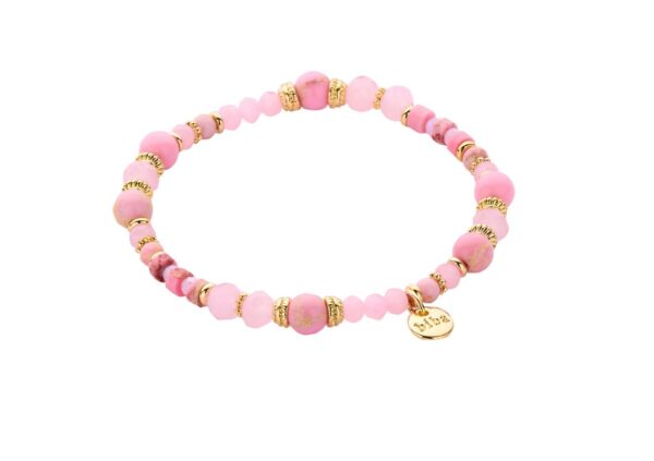 Biba Armband Crystal & Naturstein Perlen Hell Rosa Gold Damen Armband Biba Anhänger Gold