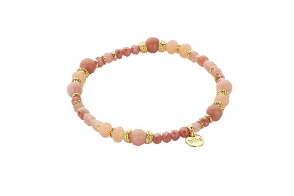 Biba Armband Crystal & Naturstein Perlen Apricot Rosa Gold Damen Armband Biba Anhänger Gold